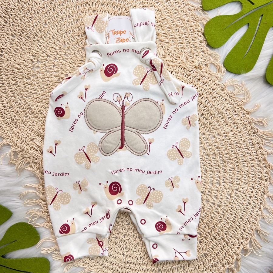  Jardineira Nózinho - Flores no Meu Jardim - Off White e Bordo